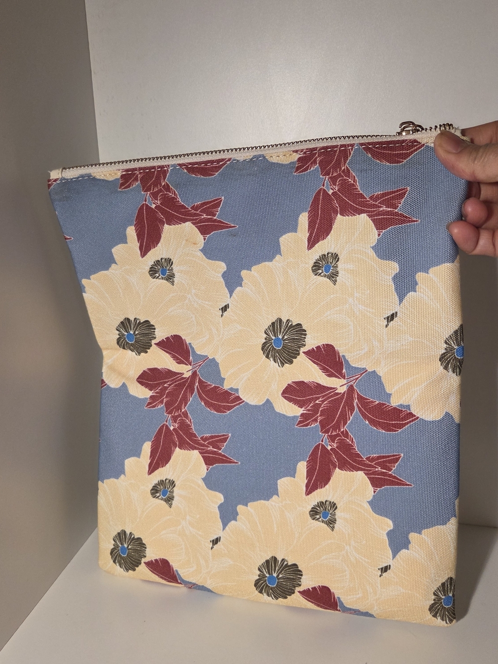 Rachel Pally Floral Canvas Zip Pouch - Blue & Cream